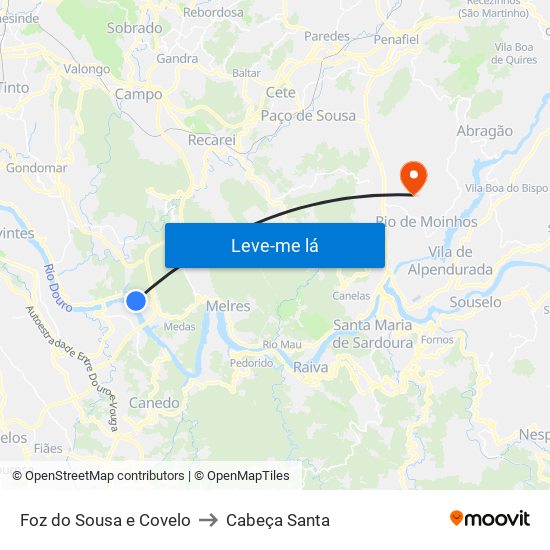 Foz do Sousa e Covelo to Cabeça Santa map