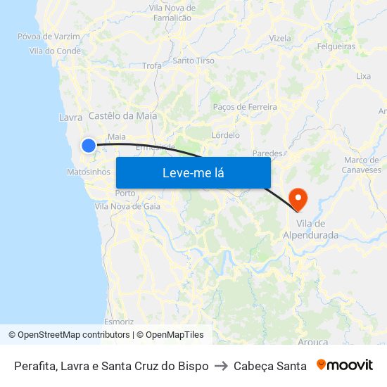 Perafita, Lavra e Santa Cruz do Bispo to Cabeça Santa map