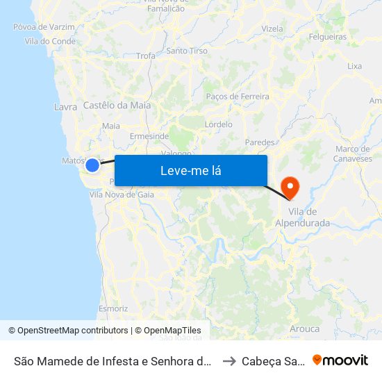 São Mamede de Infesta e Senhora da Hora to Cabeça Santa map