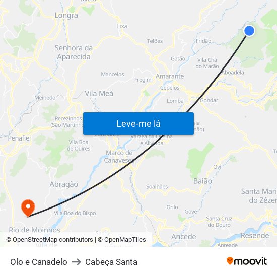 Olo e Canadelo to Cabeça Santa map