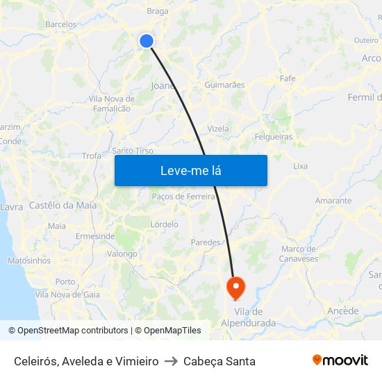 Celeirós, Aveleda e Vimieiro to Cabeça Santa map