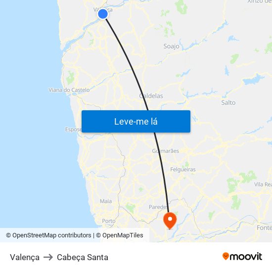 Valença to Cabeça Santa map