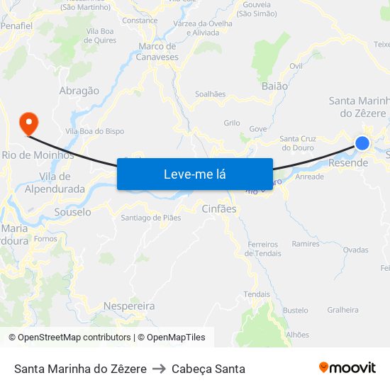 Santa Marinha do Zêzere to Cabeça Santa map