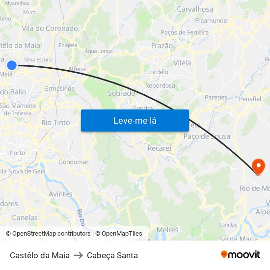 Castêlo da Maia to Cabeça Santa map