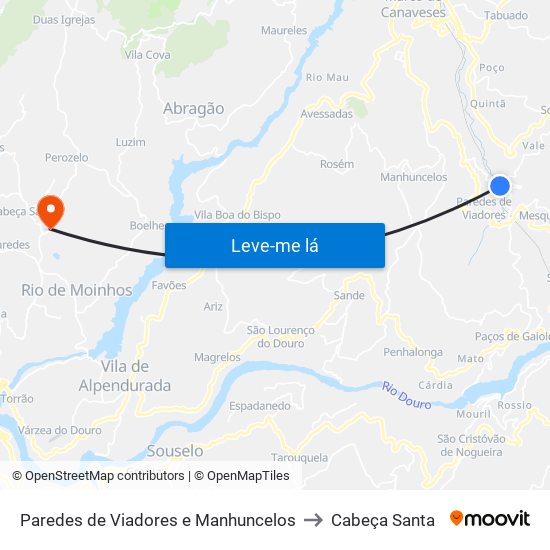 Paredes de Viadores e Manhuncelos to Cabeça Santa map