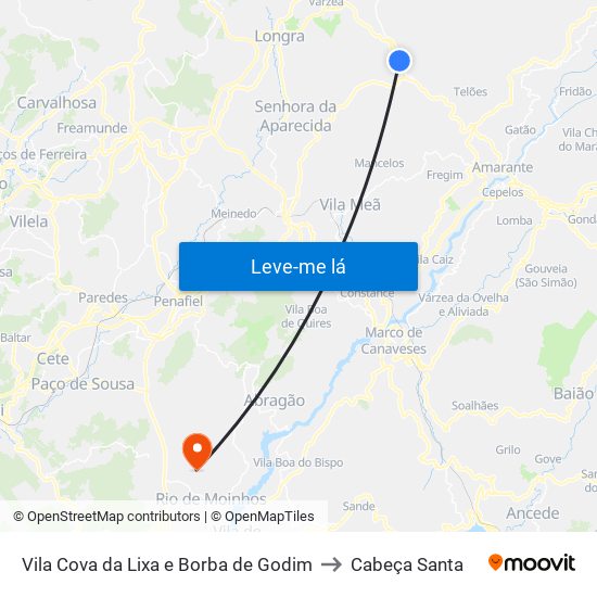 Vila Cova da Lixa e Borba de Godim to Cabeça Santa map