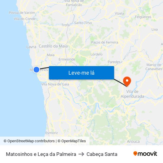 Matosinhos e Leça da Palmeira to Cabeça Santa map