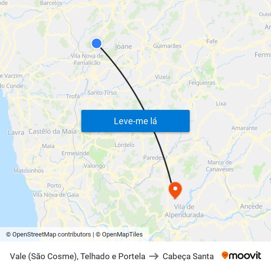 Vale (São Cosme), Telhado e Portela to Cabeça Santa map