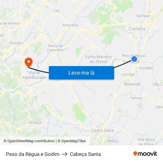 Peso da Régua e Godim to Cabeça Santa map