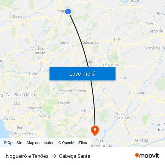 Nogueiró e Tenões to Cabeça Santa map