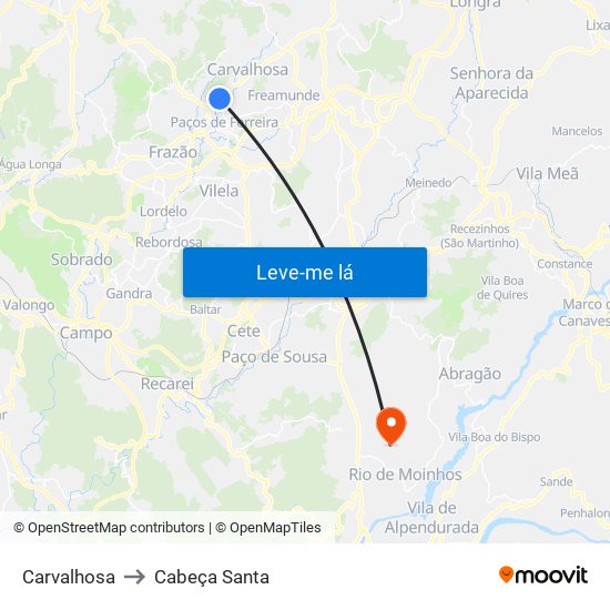 Carvalhosa to Cabeça Santa map