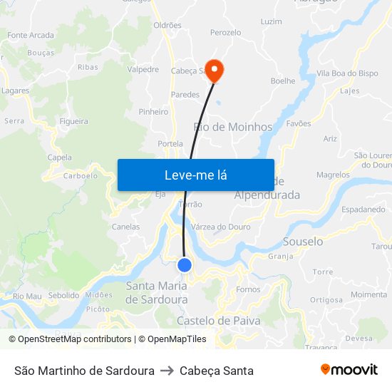 São Martinho de Sardoura to Cabeça Santa map
