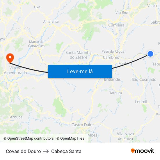 Covas do Douro to Cabeça Santa map