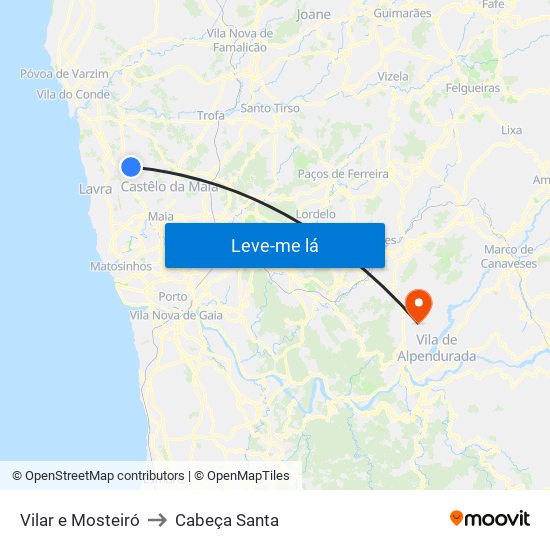Vilar e Mosteiró to Cabeça Santa map