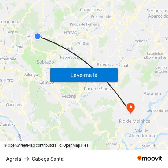 Agrela to Cabeça Santa map