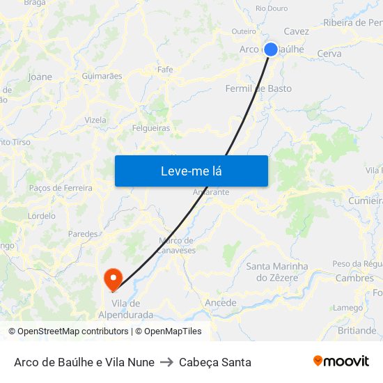 Arco de Baúlhe e Vila Nune to Cabeça Santa map