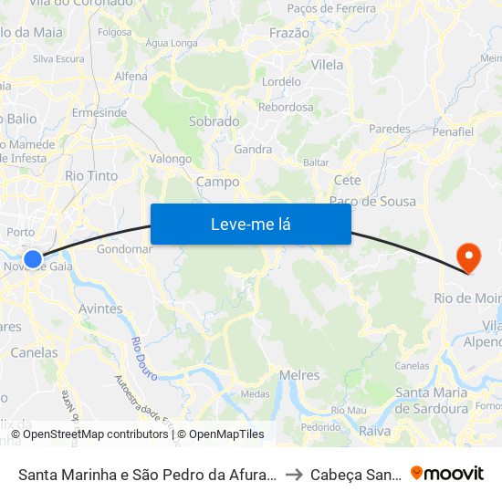 Santa Marinha e São Pedro da Afurada to Cabeça Santa map