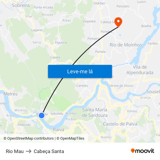 Rio Mau to Cabeça Santa map