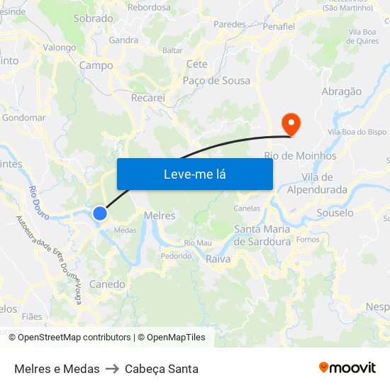 Melres e Medas to Cabeça Santa map