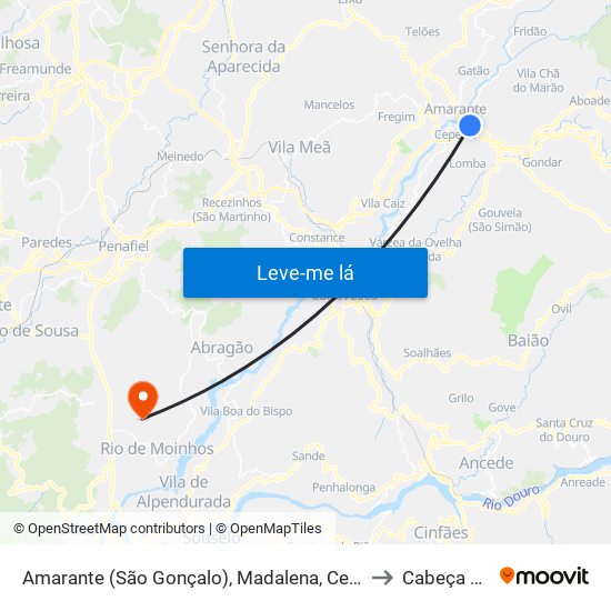 Amarante (São Gonçalo), Madalena, Cepelos e Gatão to Cabeça Santa map
