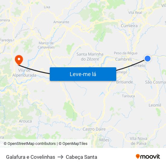 Galafura e Covelinhas to Cabeça Santa map