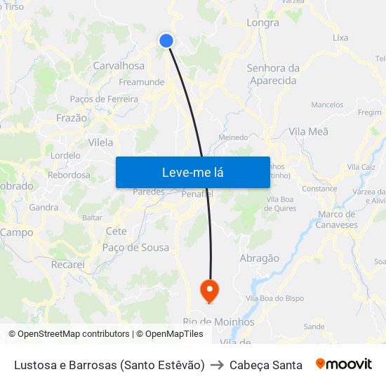 Lustosa e Barrosas (Santo Estêvão) to Cabeça Santa map