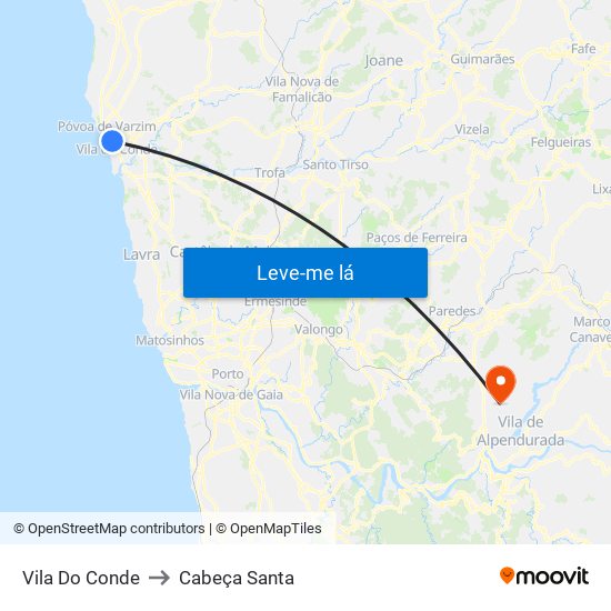 Vila Do Conde to Cabeça Santa map