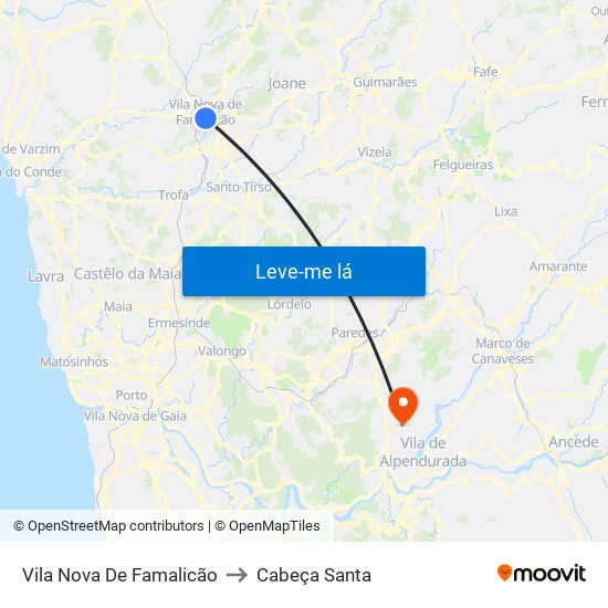 Vila Nova De Famalicão to Cabeça Santa map