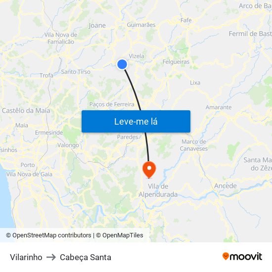 Vilarinho to Cabeça Santa map
