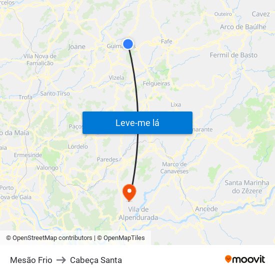 Mesão Frio to Cabeça Santa map