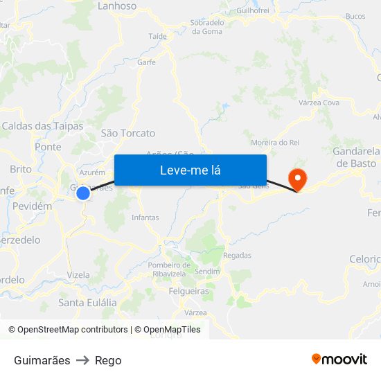 Guimarães to Rego map