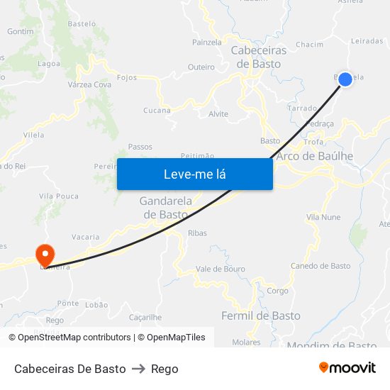 Cabeceiras De Basto to Rego map