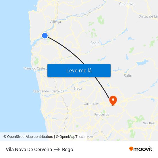 Vila Nova De Cerveira to Rego map
