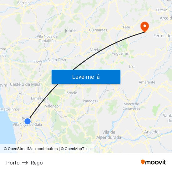 Porto to Rego map
