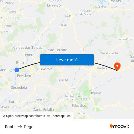 Ronfe to Rego map