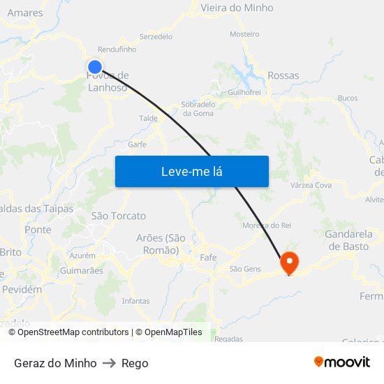 Geraz do Minho to Rego map