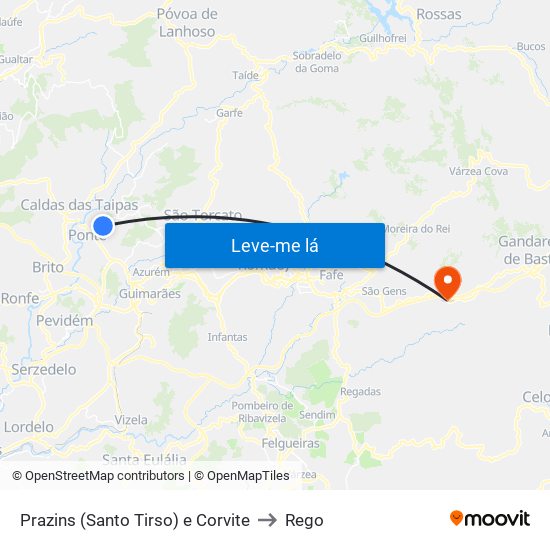 Prazins (Santo Tirso) e Corvite to Rego map