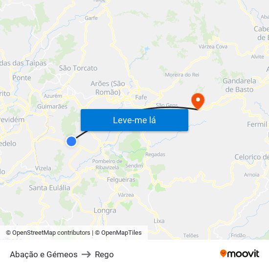 Abação e Gémeos to Rego map