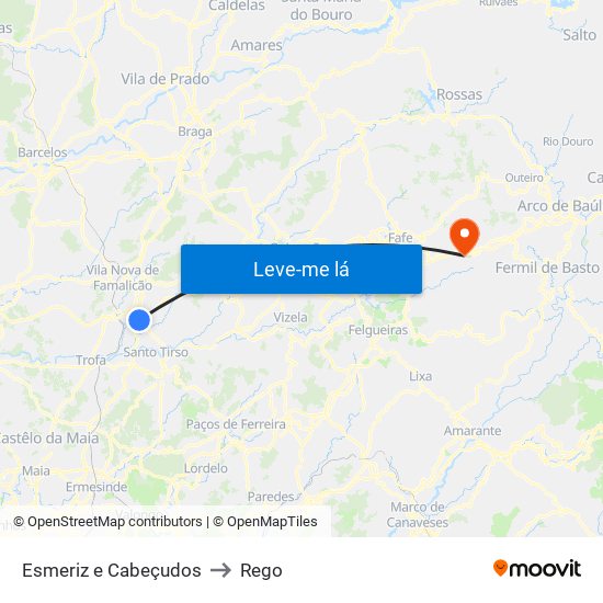 Esmeriz e Cabeçudos to Rego map