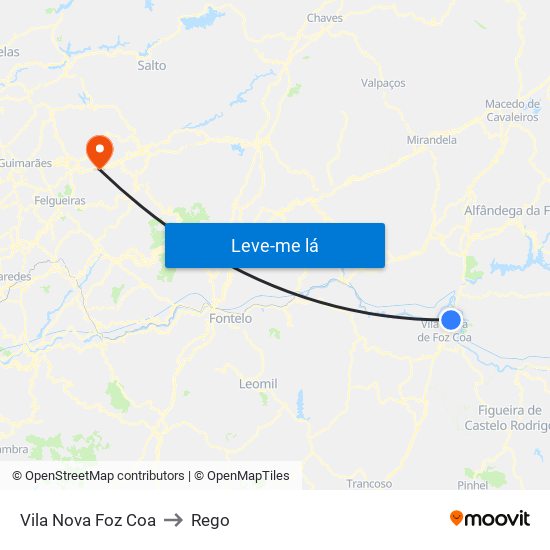 Vila Nova Foz Coa to Rego map