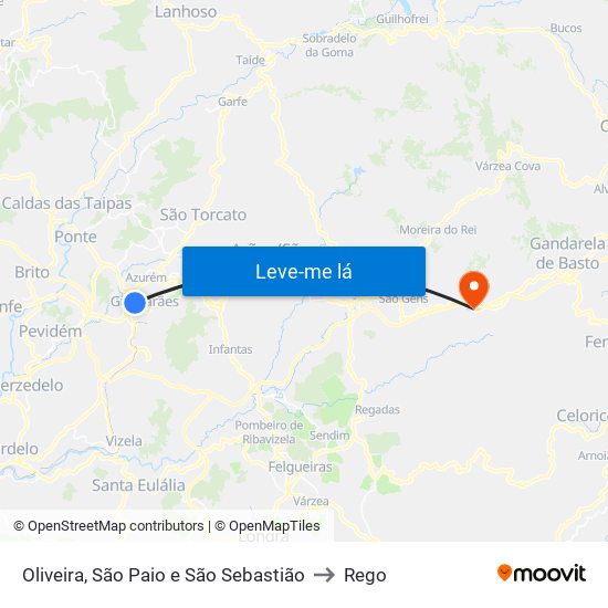 Oliveira, São Paio e São Sebastião to Rego map