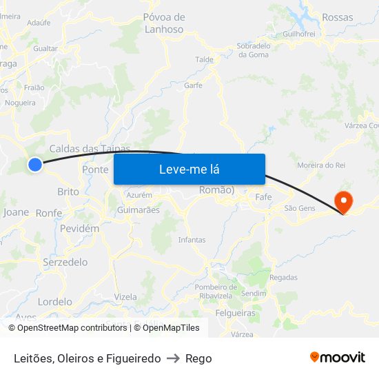 Leitões, Oleiros e Figueiredo to Rego map