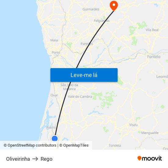 Oliveirinha to Rego map