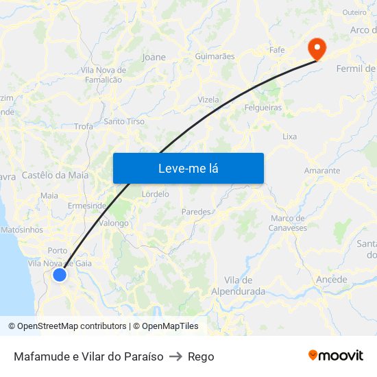 Mafamude e Vilar do Paraíso to Rego map