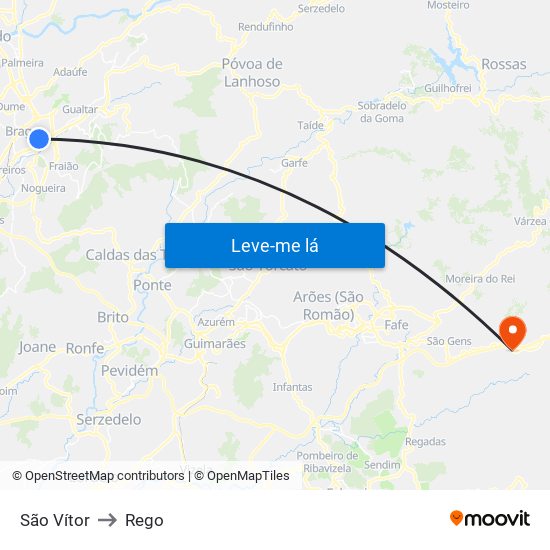 São Vítor to Rego map