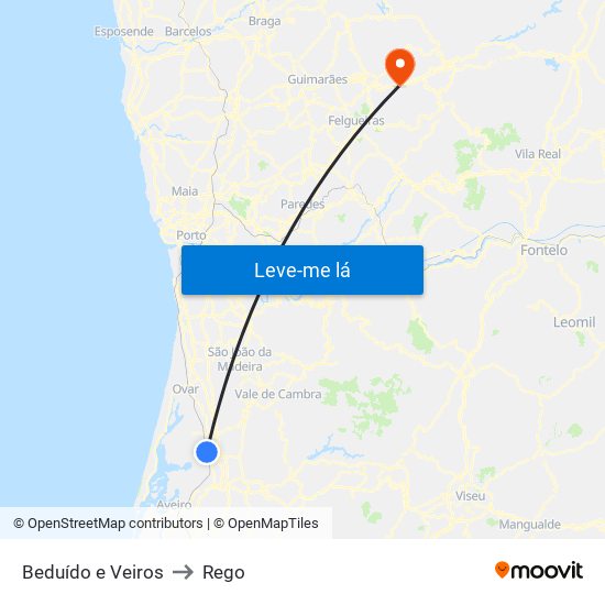 Beduído e Veiros to Rego map