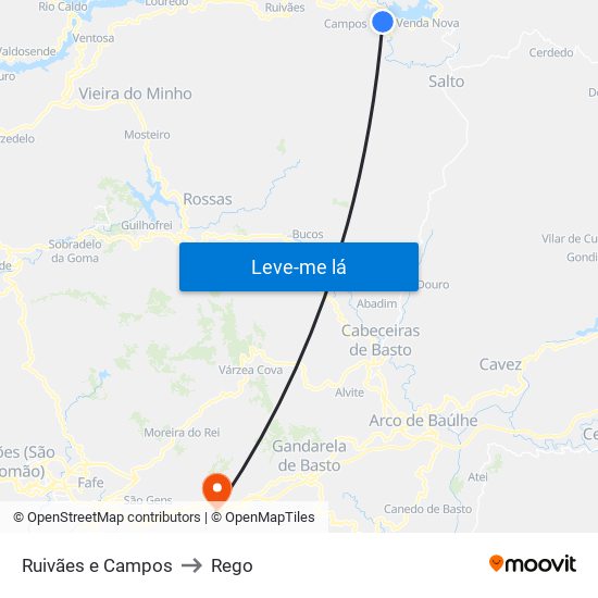 Ruivães e Campos to Rego map