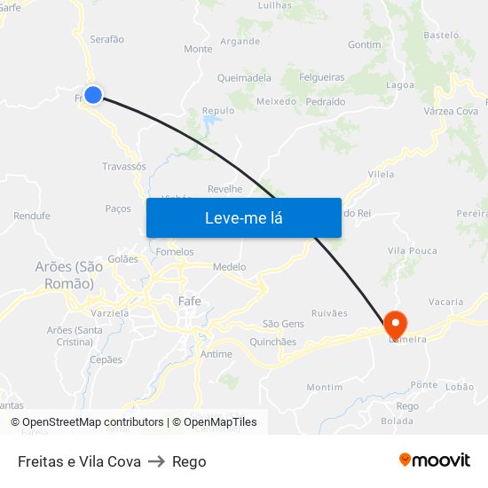 Freitas e Vila Cova to Rego map