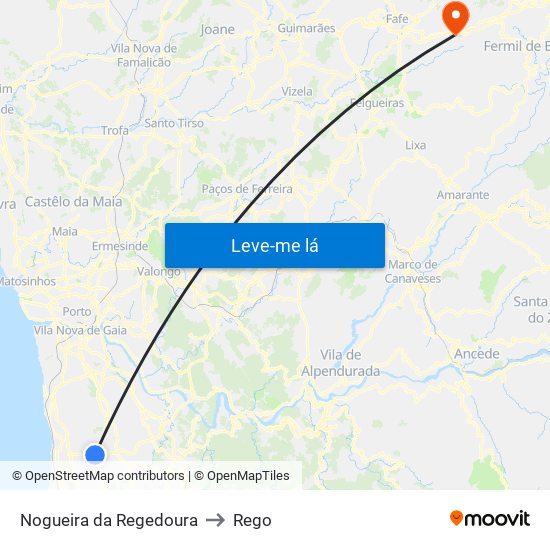 Nogueira da Regedoura to Rego map