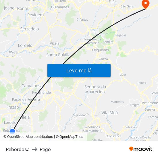 Rebordosa to Rego map